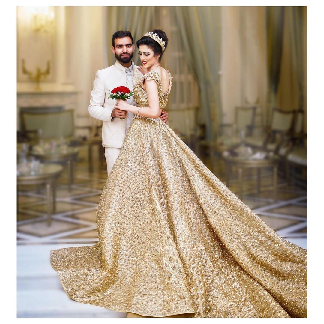 Elegant White and Gold Wedding Dress