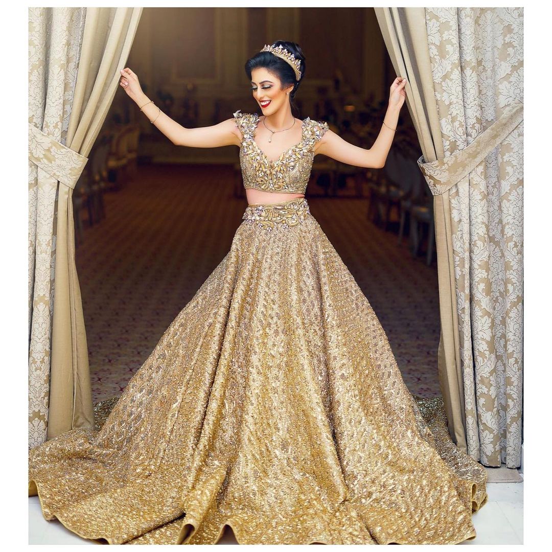 Shop Designer Dark Golden Kyra Bridal Lehenga Set for Women