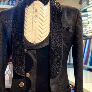 Black designer wedding three piece suit