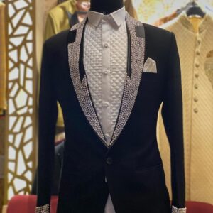 Designer Blue tuxedo suit with sequence work