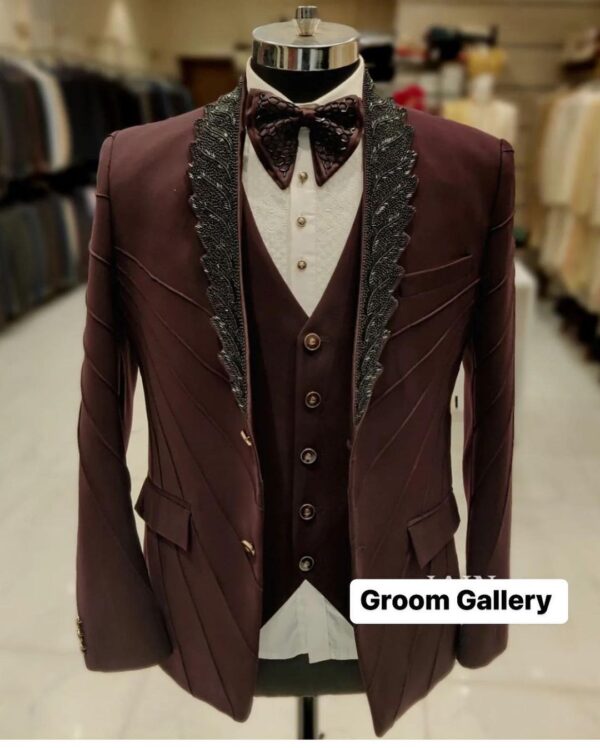 Designer brown tuxedo suit with embroidery
