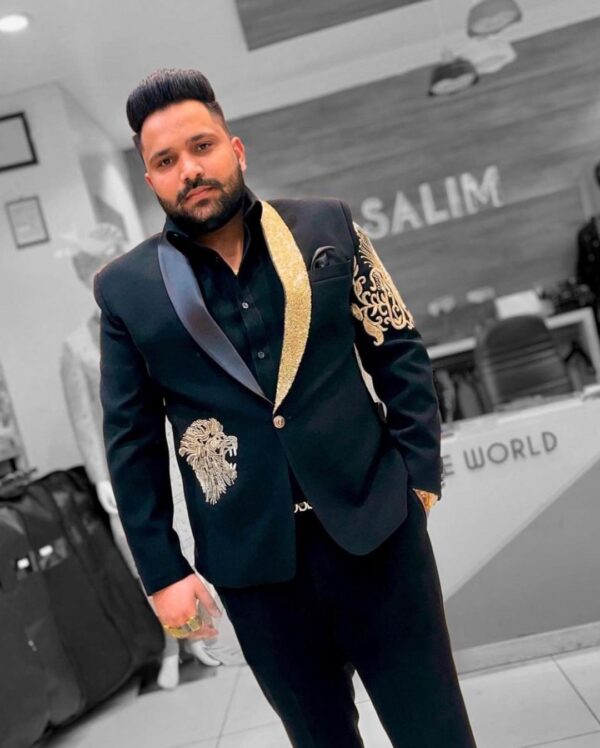 Designer velvet tuxedo suit with embroidery