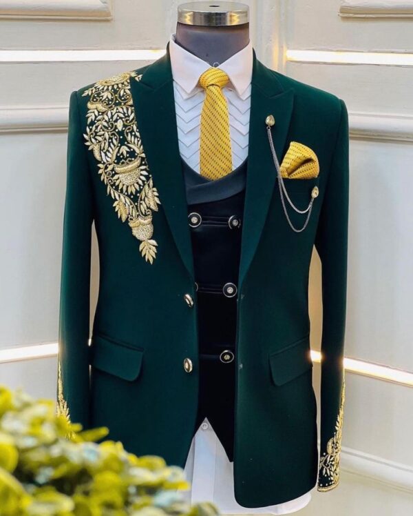 designer Green tuxedo suit with embroidery