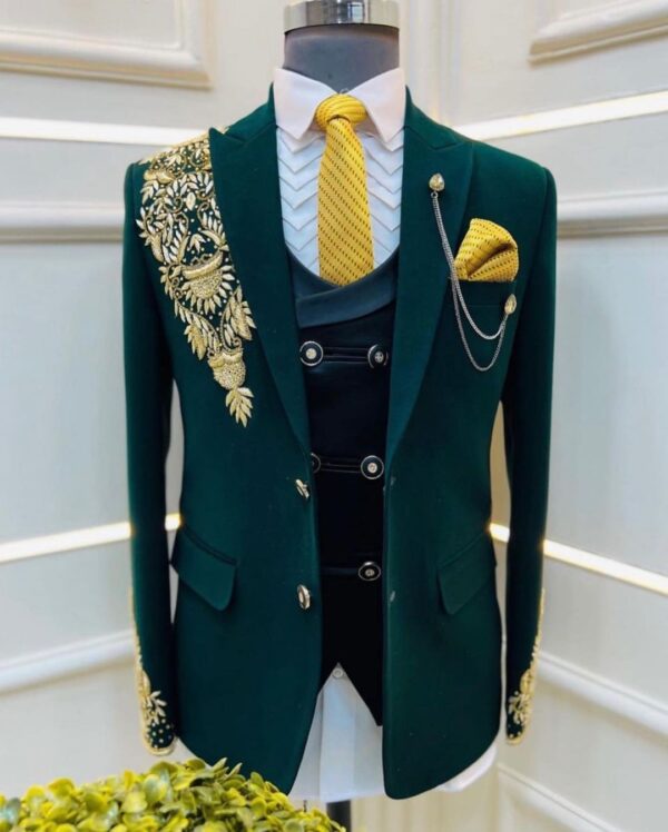 designer wedding tuxedo suit with one side embroidery