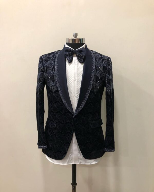 designer tuxedo suit with sequence work