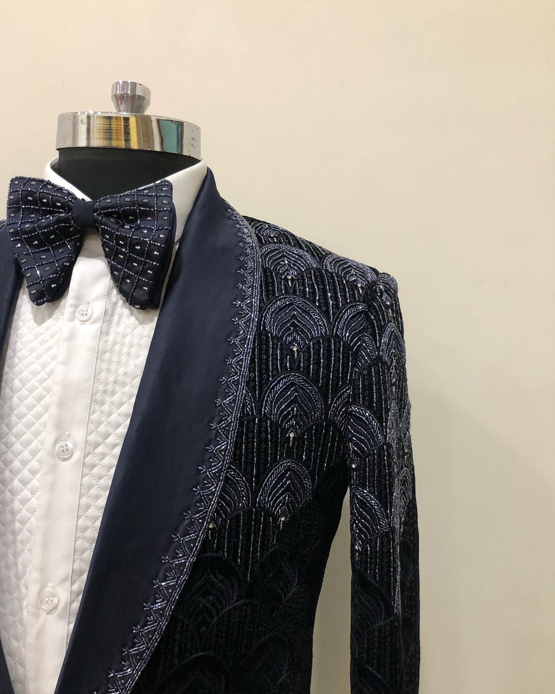 Black Designer Cocktail Party Tuxedo Suit with Sequence work Bespoke ...