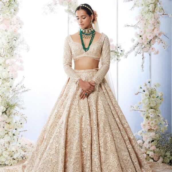 wedding long trail lehenga with embroidery