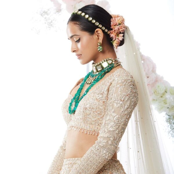 designer wedding long trail lehenga with embroidery
