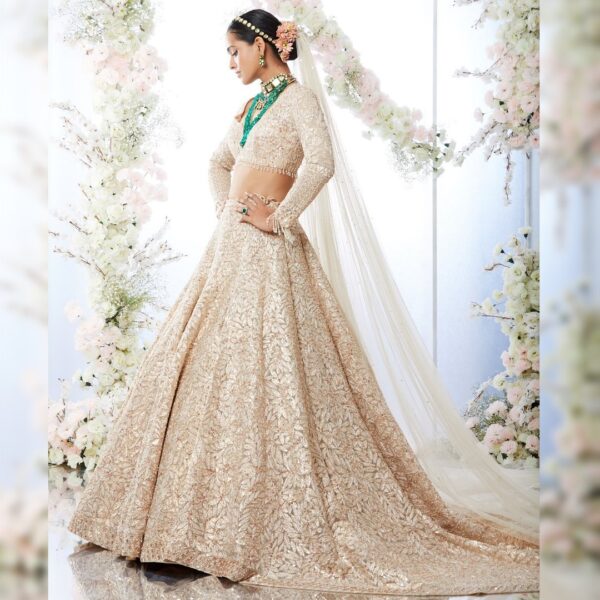 white designer wedding lehenga with embroidery