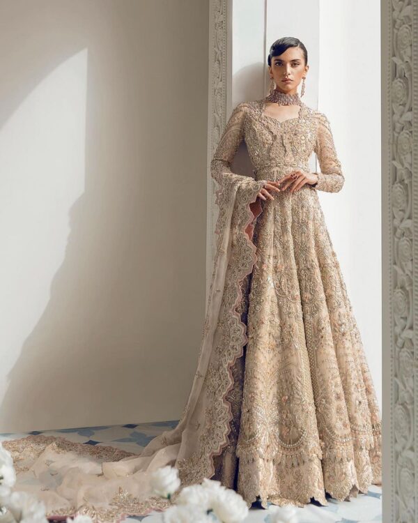 designer wedding long anarkali with lehenga