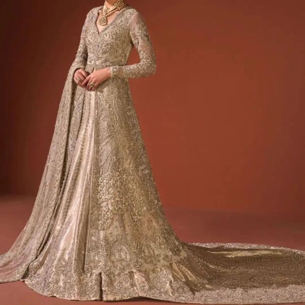 designer wedding long split anarkali with lehenga