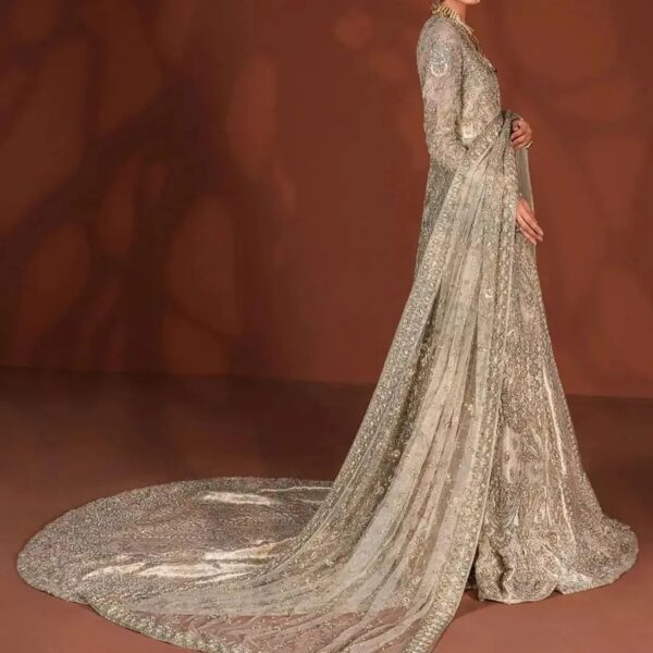 designer wedding long anarkali with lehenga and embroidery