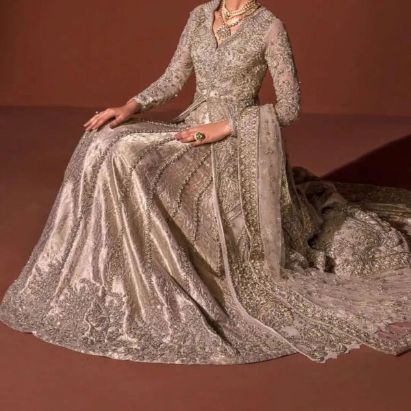 Reception designer wedding long split anarkali with lehenga