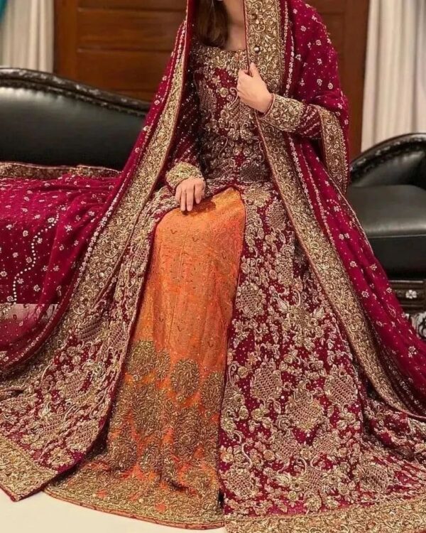 designer wedding anarkali with lehenga and embroidery