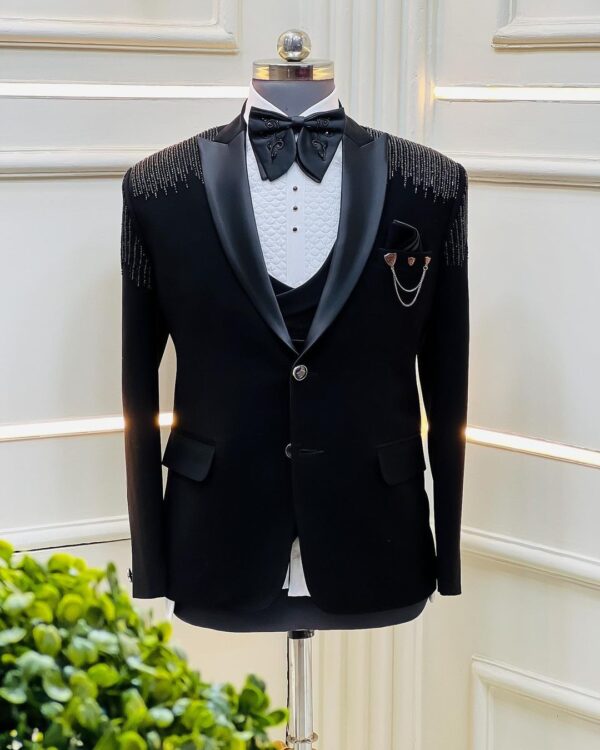 Designer black designer tuxedo suit