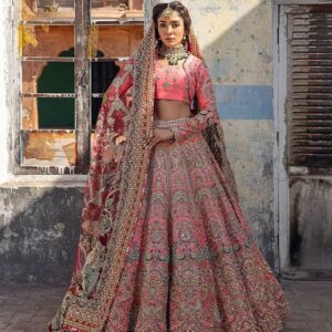 Peach designer wedding lehenga choli with embroidery