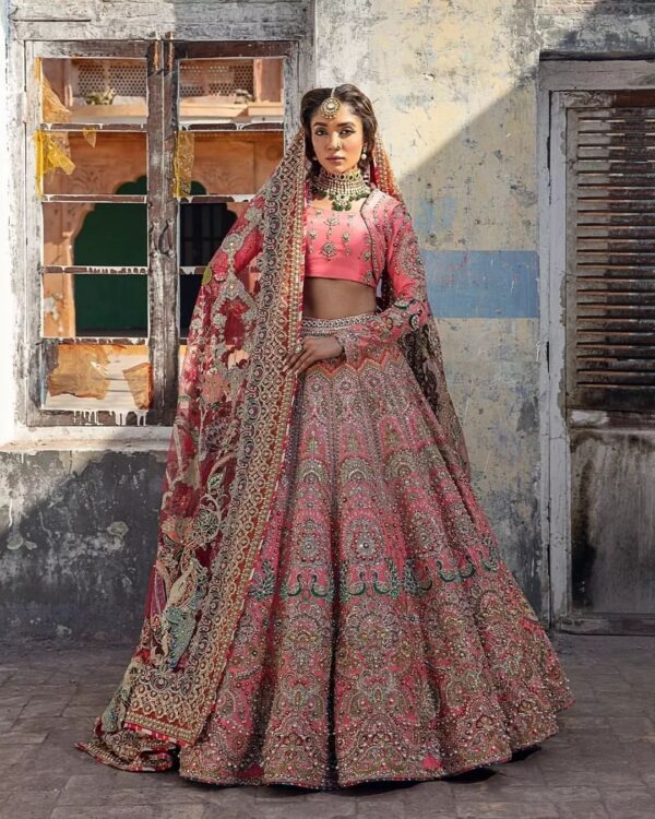 Peach designer wedding lehenga choli with embroidery