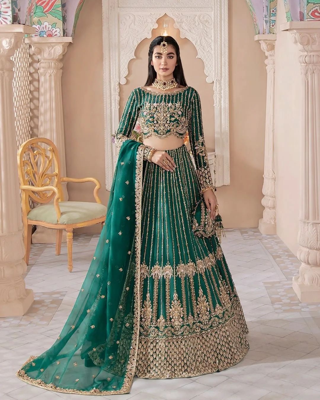 Buy Moss Green Lehenga Choli With Multi Colored Hand Embroidered Floral  Buttis Online - Kalki Fashion