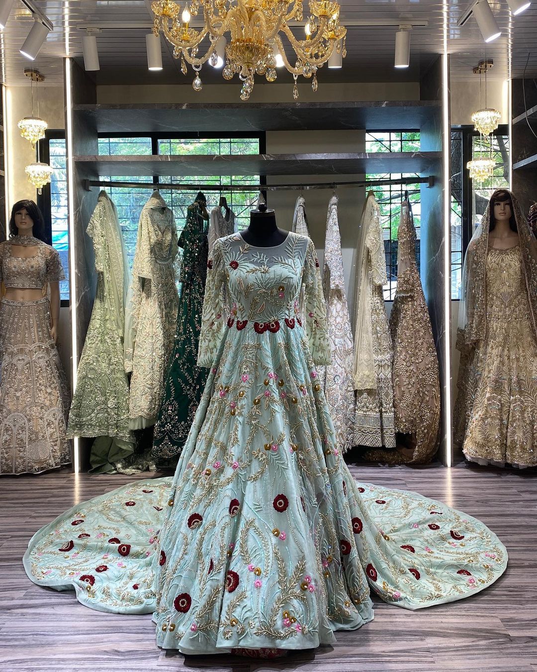 Luxury A Line Short Sleeve Blue Wedding Dress Bridal Formal Gowns – FloraShe