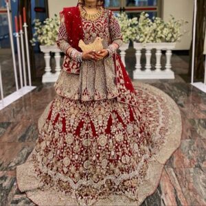 Traditional Peplum with long trail lehenga