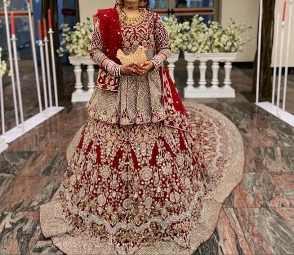 Traditional Peplum with long trail lehenga