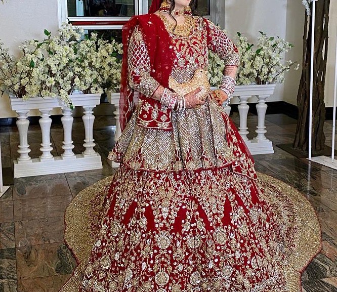 Heavy Red Silver Lehenga Choli for Indian Bridal Wear