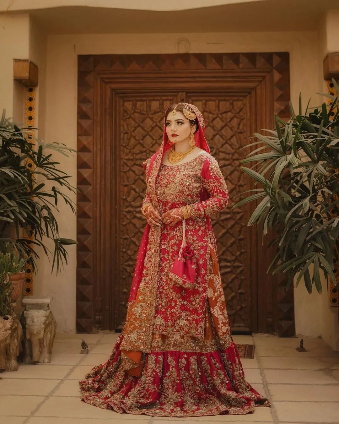 Beautiful Red Anarkali Full Flared Kurta Dupatta Women Wedding Wear Gown  Sets | eBay