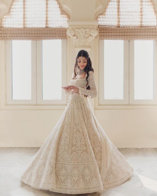 designer white wedding lehenga choli