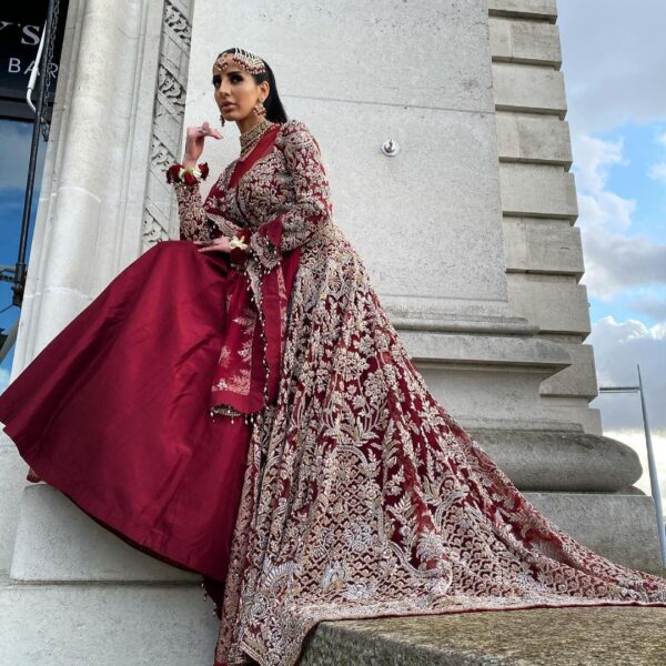designer wedding long split anarkali with lehenga