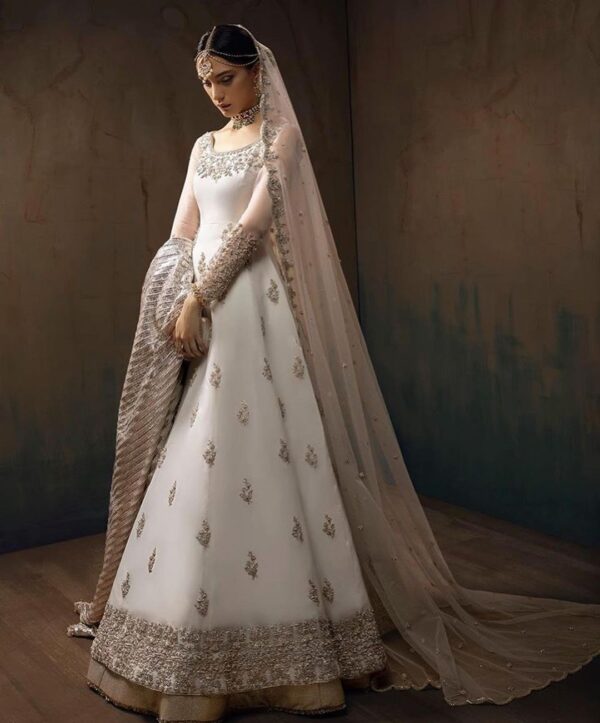 designer white anarkali with lehenga
