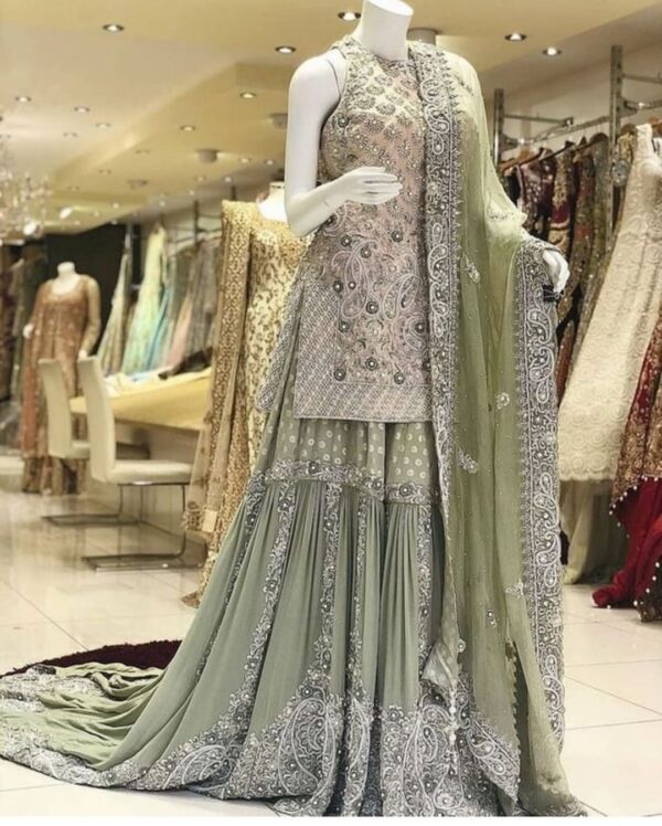 Partywear designer long trail garara with handwork