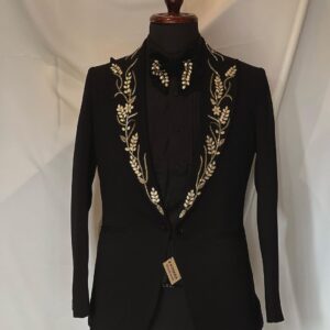 Black Designer tuxedo suit with embroidery