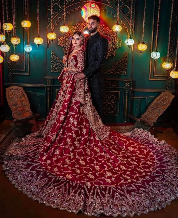 wedding long trail lehenga with short split jacket