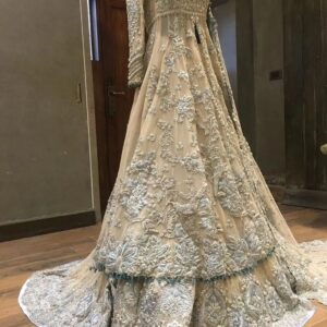 Golden anarkali with lehenga with embroidery