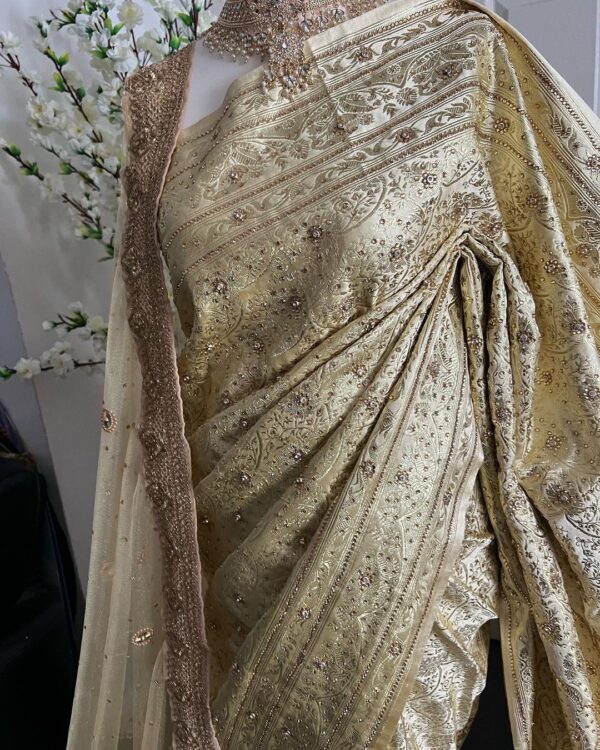 white and golden designer saree collection