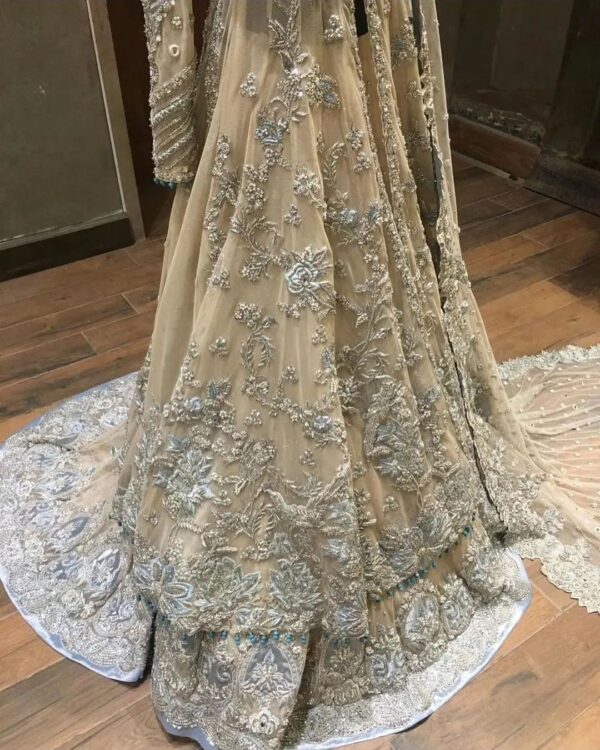 Designer wedding long anarkali with lehenga and embroidery
