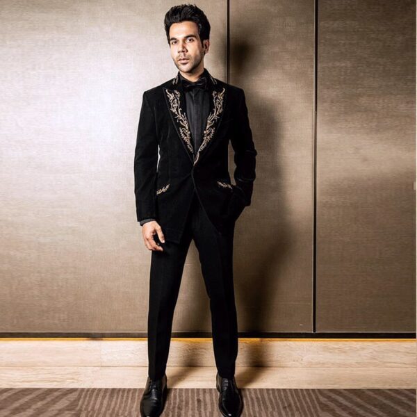 Designer black tuxedo suit with embroidery