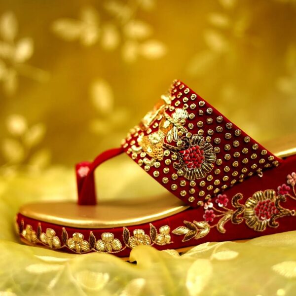 designer wedge with embroidery