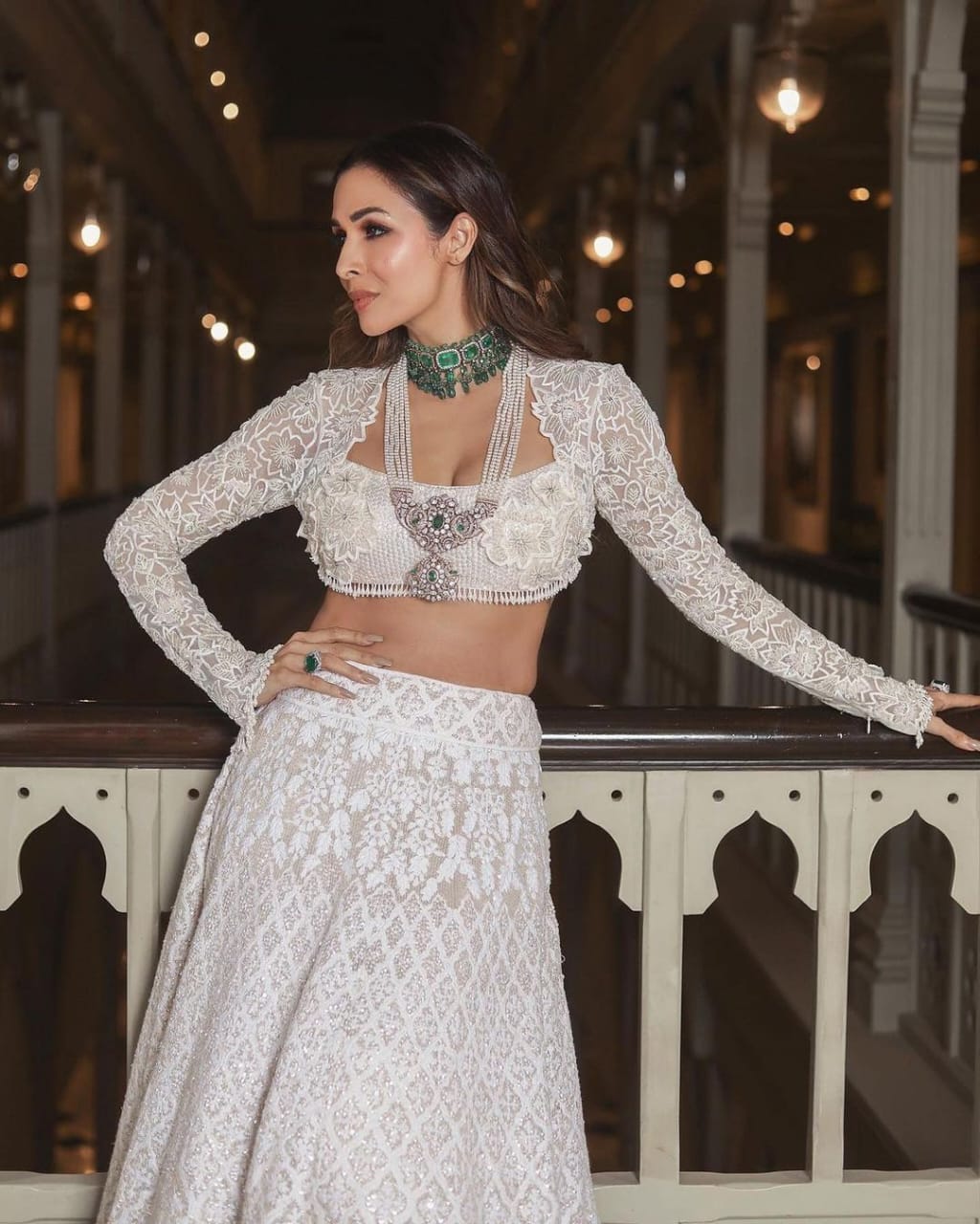White Silk Blend Lehenga with Half Sleeves and Exquisite Threadwork - –  ODHNI