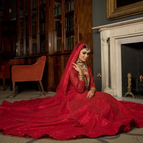 red bridal bridal gown with embroidery