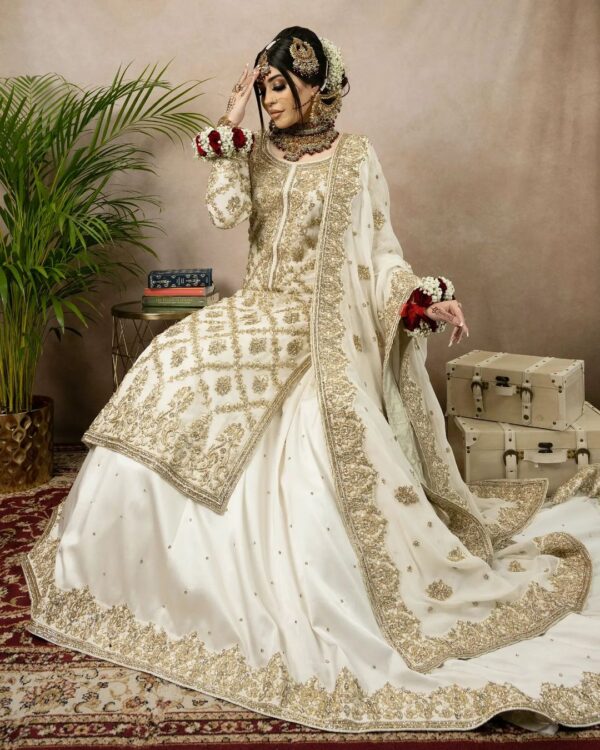 Wedding long trail kameez with lehnga