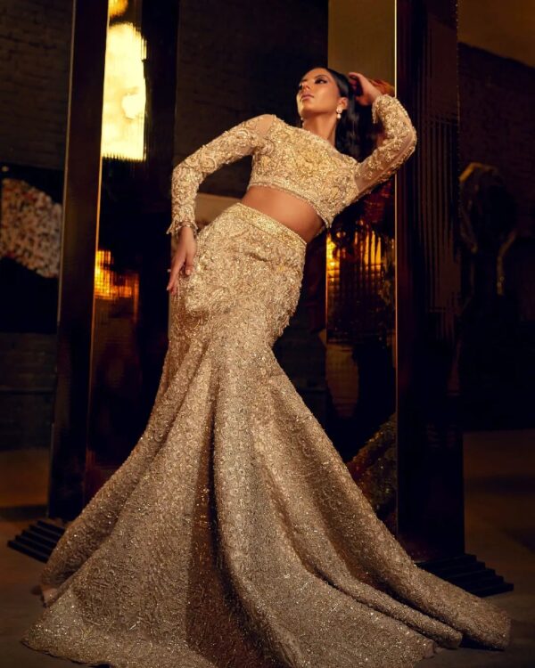 golden embroidered lehenga