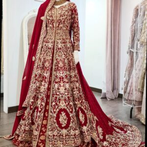 Pakistani wedding long trial anarkali with lehenga