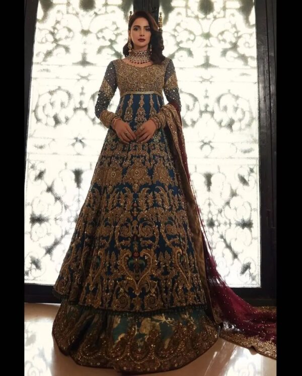 designer wedding long anarkali with lehenga