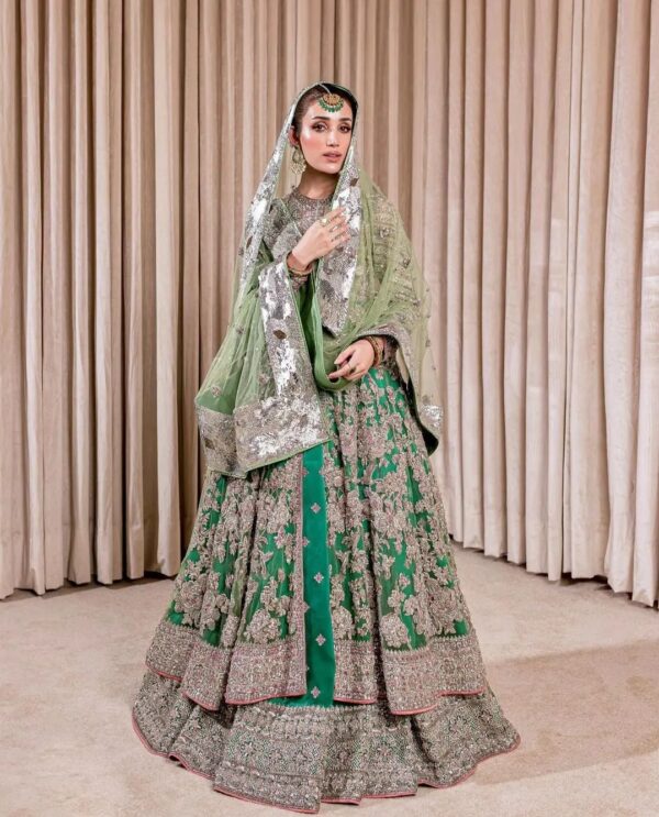 Designer Green split anarkali with lehenga