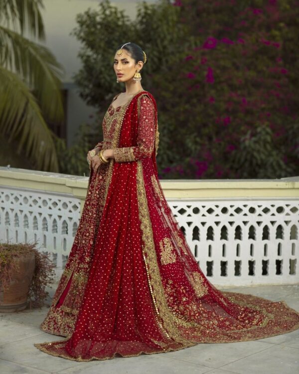 designer wedding long trail anarkali with lehenga