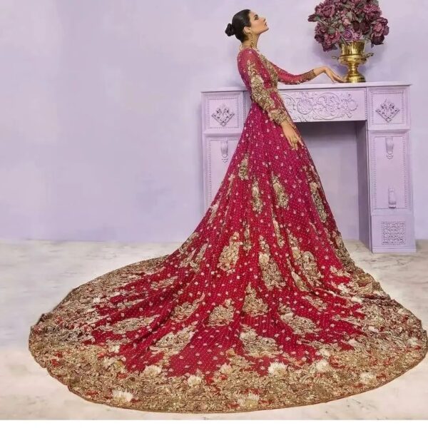 Pakistani wedding long trail anarkali with lehenga