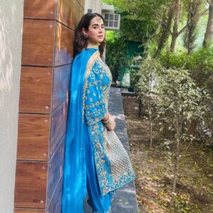 Designer Partywear blue salwar kameez with embroidery
