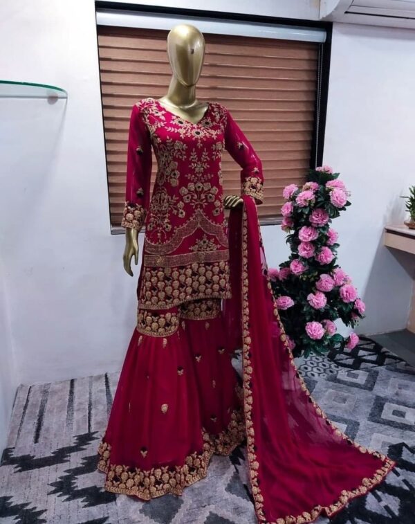 Pink designer garara with embroidery