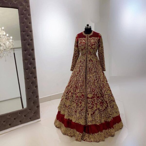 Red wedding anarkali with lehenga